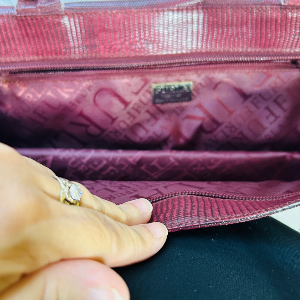 Furla Shoulder Bag Medium Burgundy Lizard Embossed Leather Buckle Flap - Picture 8 of 14